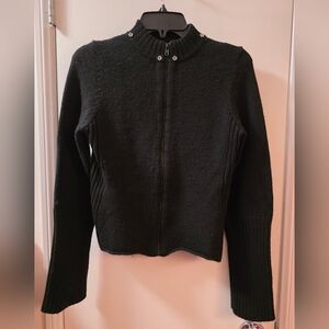 BB Dakota Black Zip-Up Ribbed Crewneck Sweater